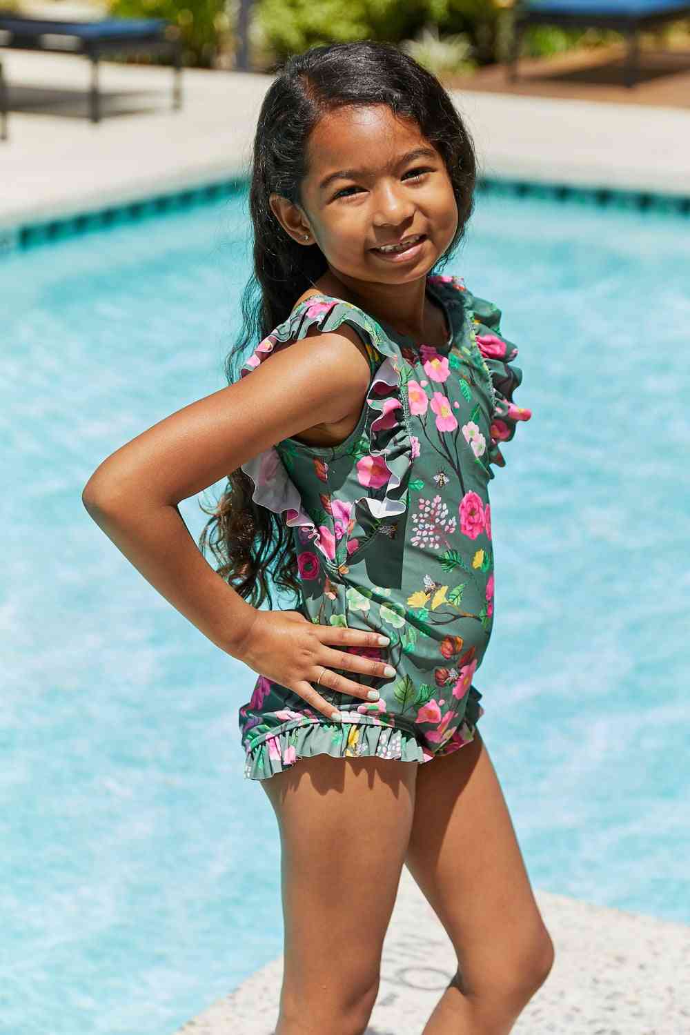 Bring Me Flowers V-Neck One Piece Girls Swimsuit In Sage - Sydney So Sweet