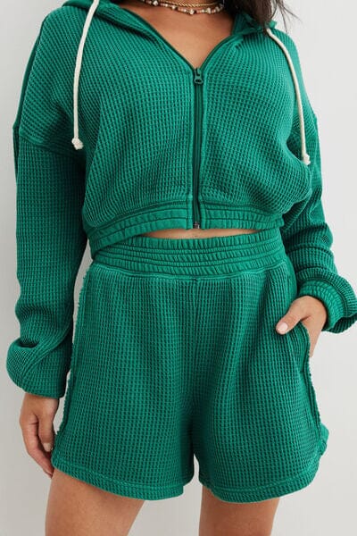 Waffle-Knit Zip Up Hoodie and Shorts Set - Sydney So Sweet