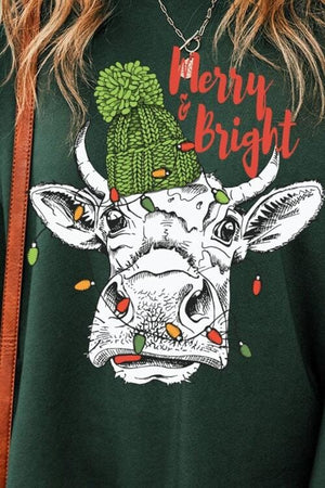 Christmas Cow Graphic Long Sleeve Sweatshirt - Sydney So Sweet