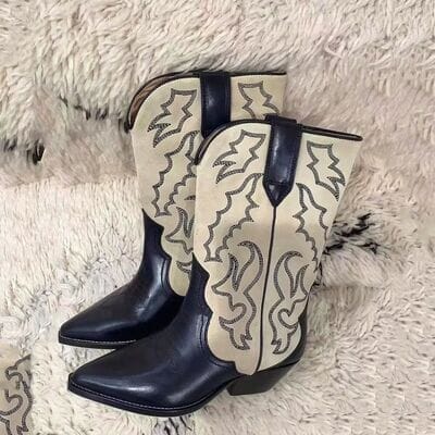Embroidered Stitch Block Heel Cowboy Boots - Sydney So Sweet