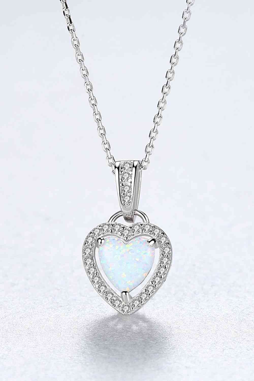 Opal Heart Pendant 925 Sterling Silver Necklace - Sydney So Sweet