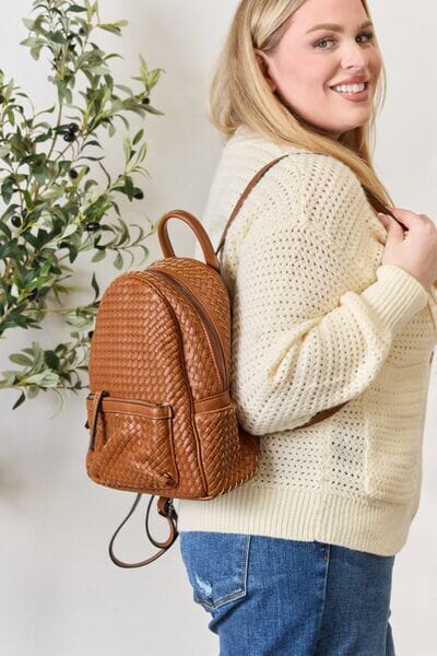 PU Leather Woven Backpack - Sydney So Sweet