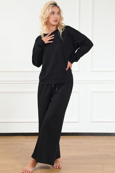 Textured Long Sleeve Top and Drawstring Pants Set - Sydney So Sweet