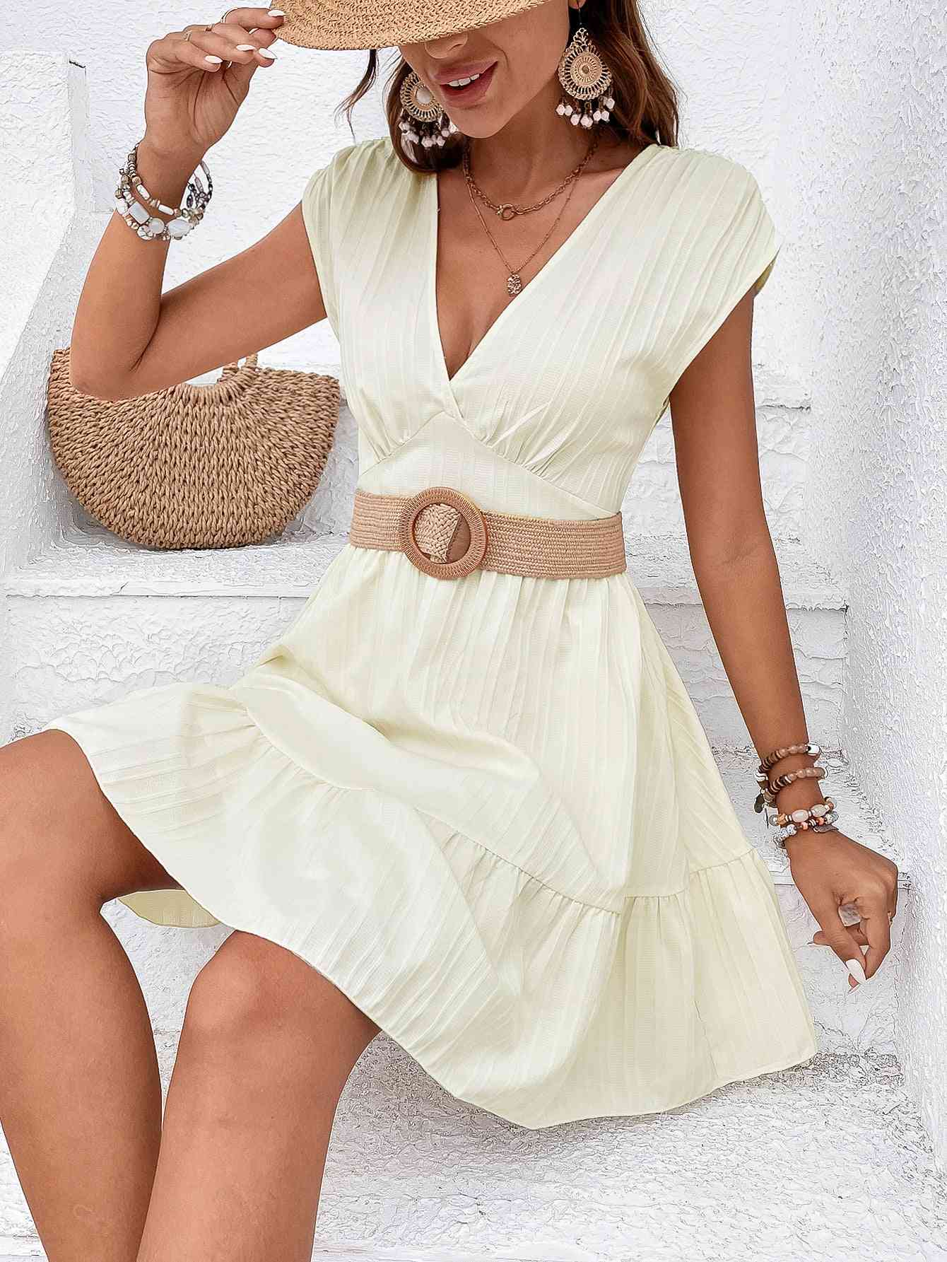 Tie Back V-Neck Ruffle Hem Dress - Sydney So Sweet