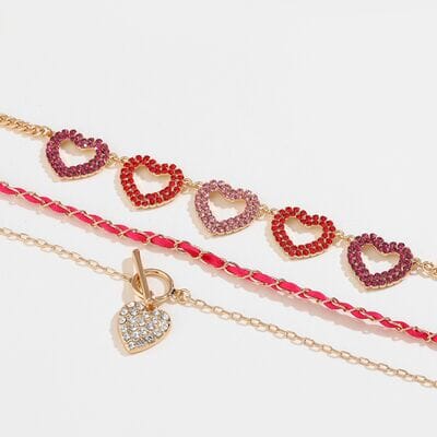 Heart Shape Rhinestone Triple-Layered Necklace - Sydney So Sweet