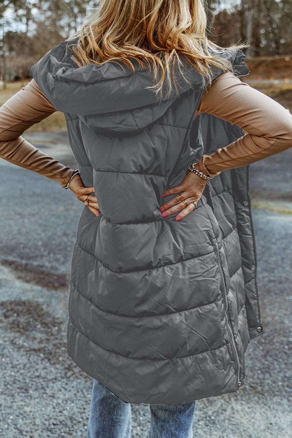 Longline Hooded Sleeveless Puffer Vest - Sydney So Sweet