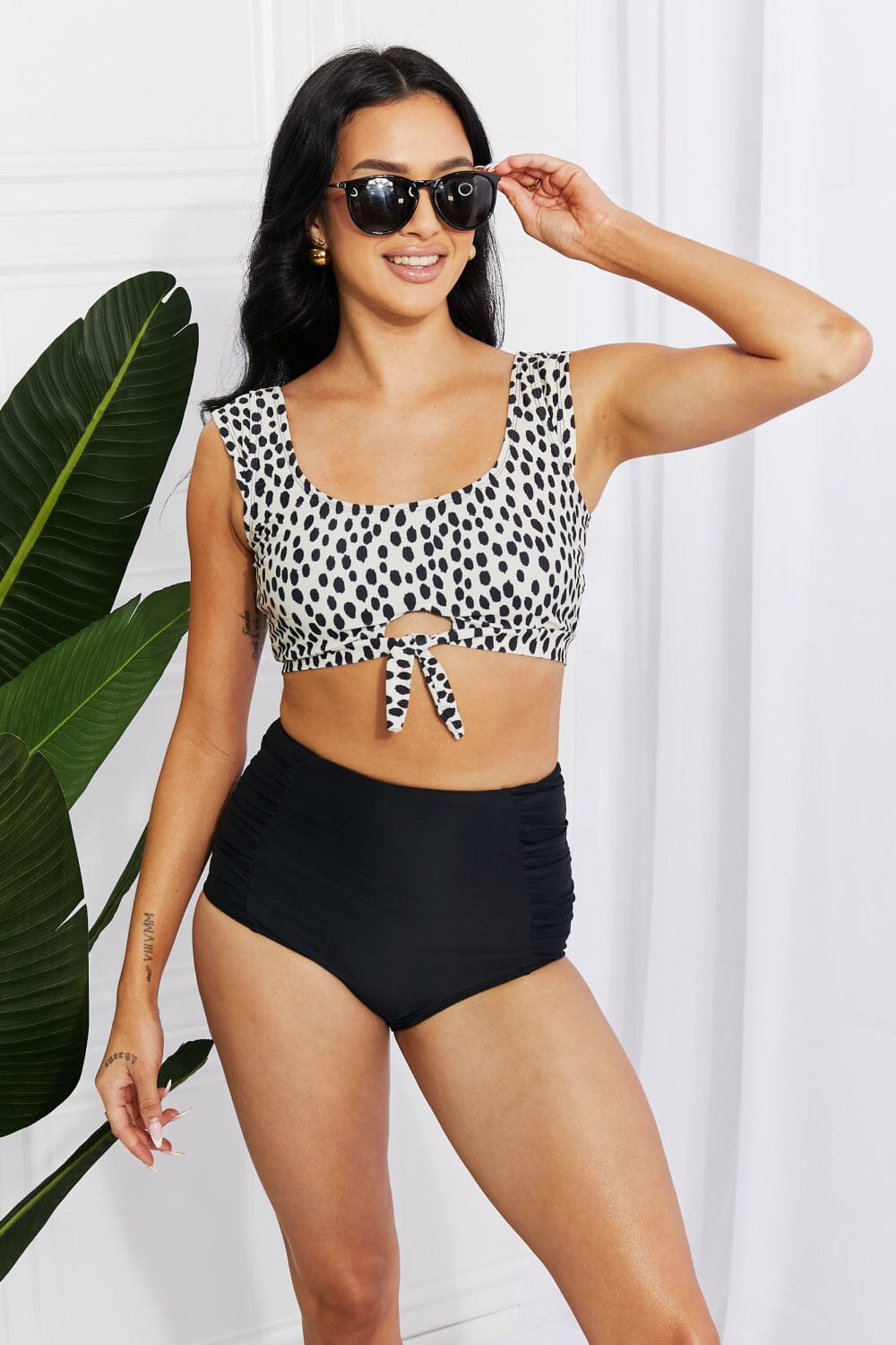 Marina West Swim Sanibel Crop Swim Top and Ruched Bottoms Set in Black - Sydney So Sweet