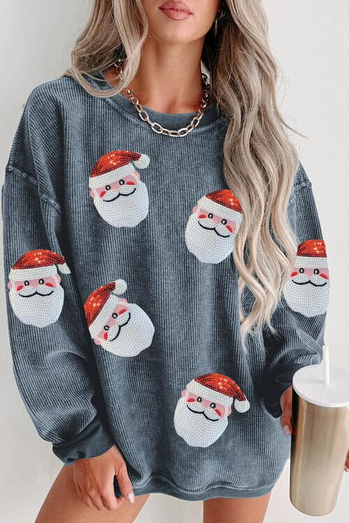 Sequin Santa Patch Ribbed Sweatshirt - Sydney So Sweet