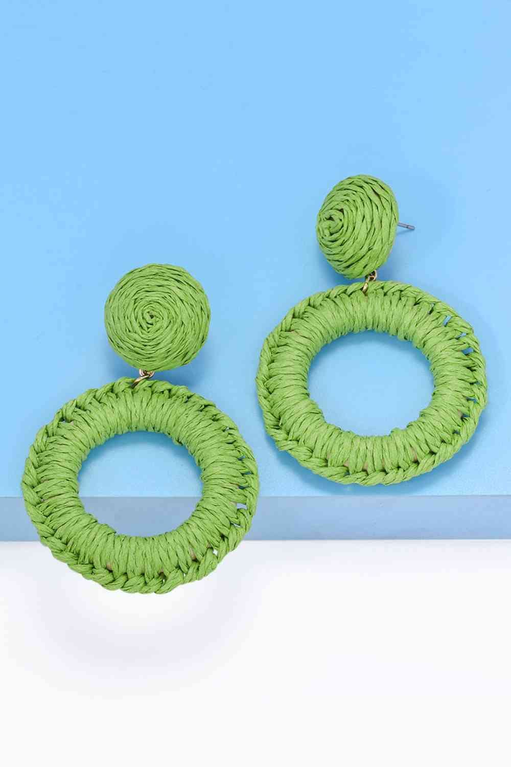 Round Shape Raffia Grass Dangle Earrings - Sydney So Sweet