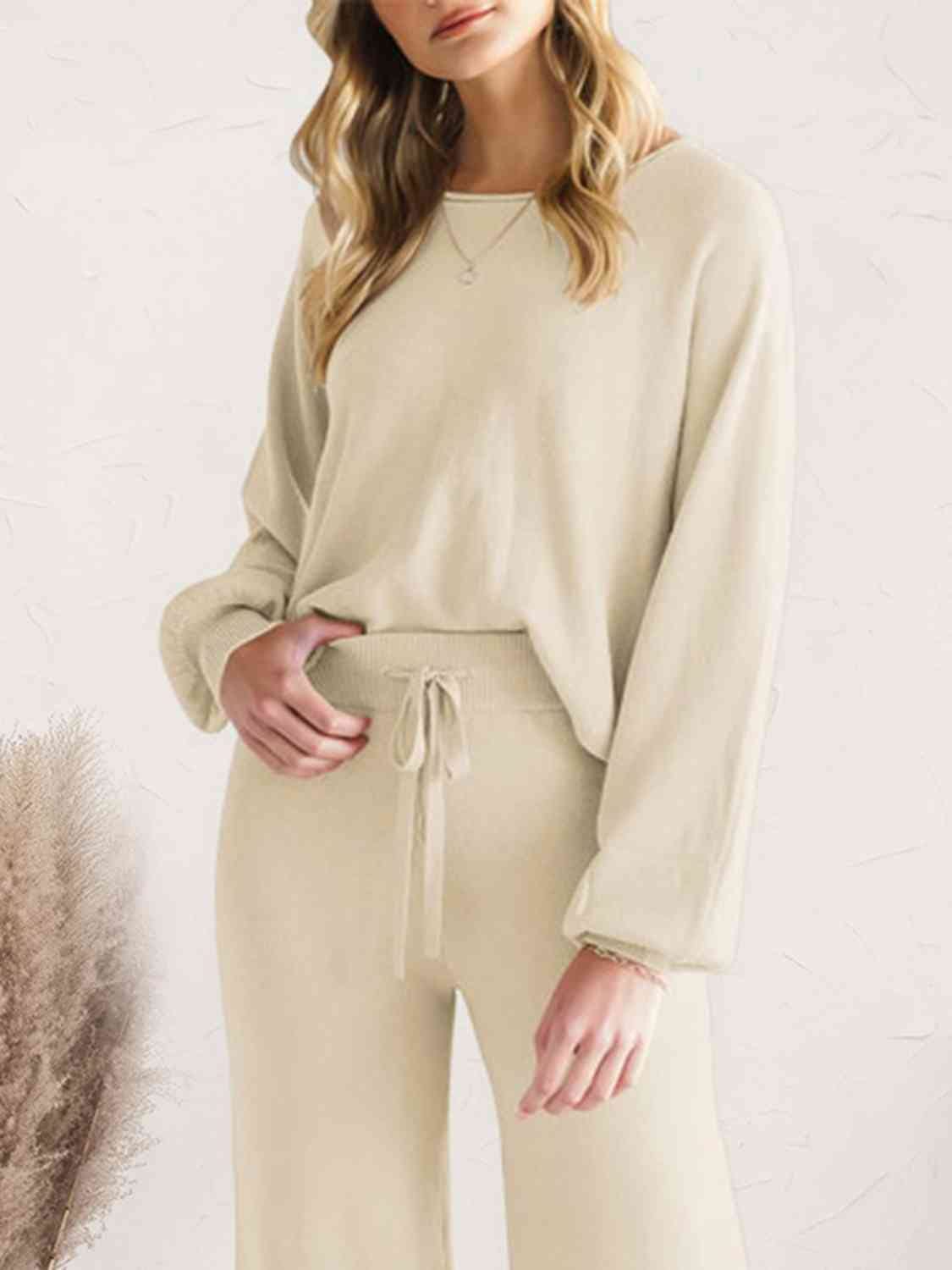 Long Sleeve Lounge Top and Drawstring Pants Set - Sydney So Sweet