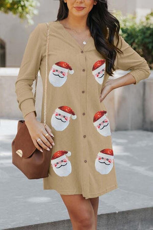 Sequin Santa Button Up Long Sleeve Cardigan - Sydney So Sweet