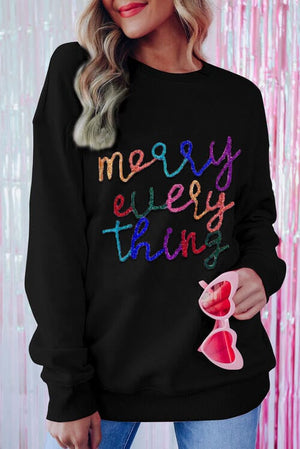 Merry Everything Sequin Dropped Shoulder Sweatshirt - Sydney So Sweet