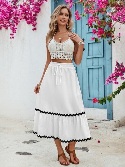 Tied Contrast Trim High Waist Skirt - Sydney So Sweet