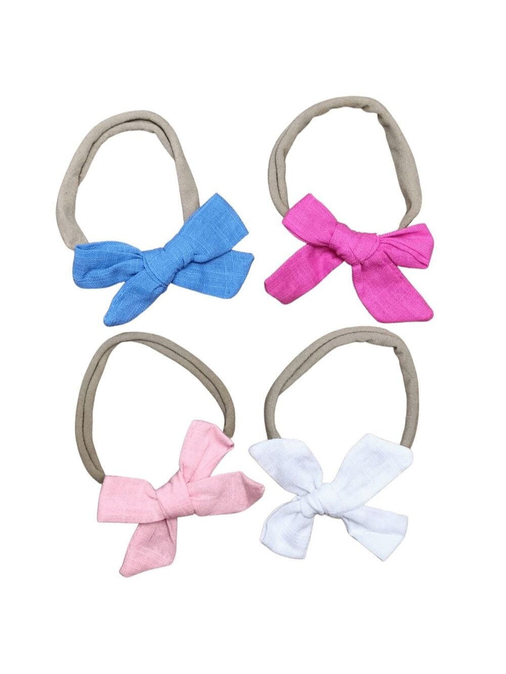 4 Pack Pretty Pastels Baby Girl or Toddler Bow Nylon Headbands - Sydney So Sweet