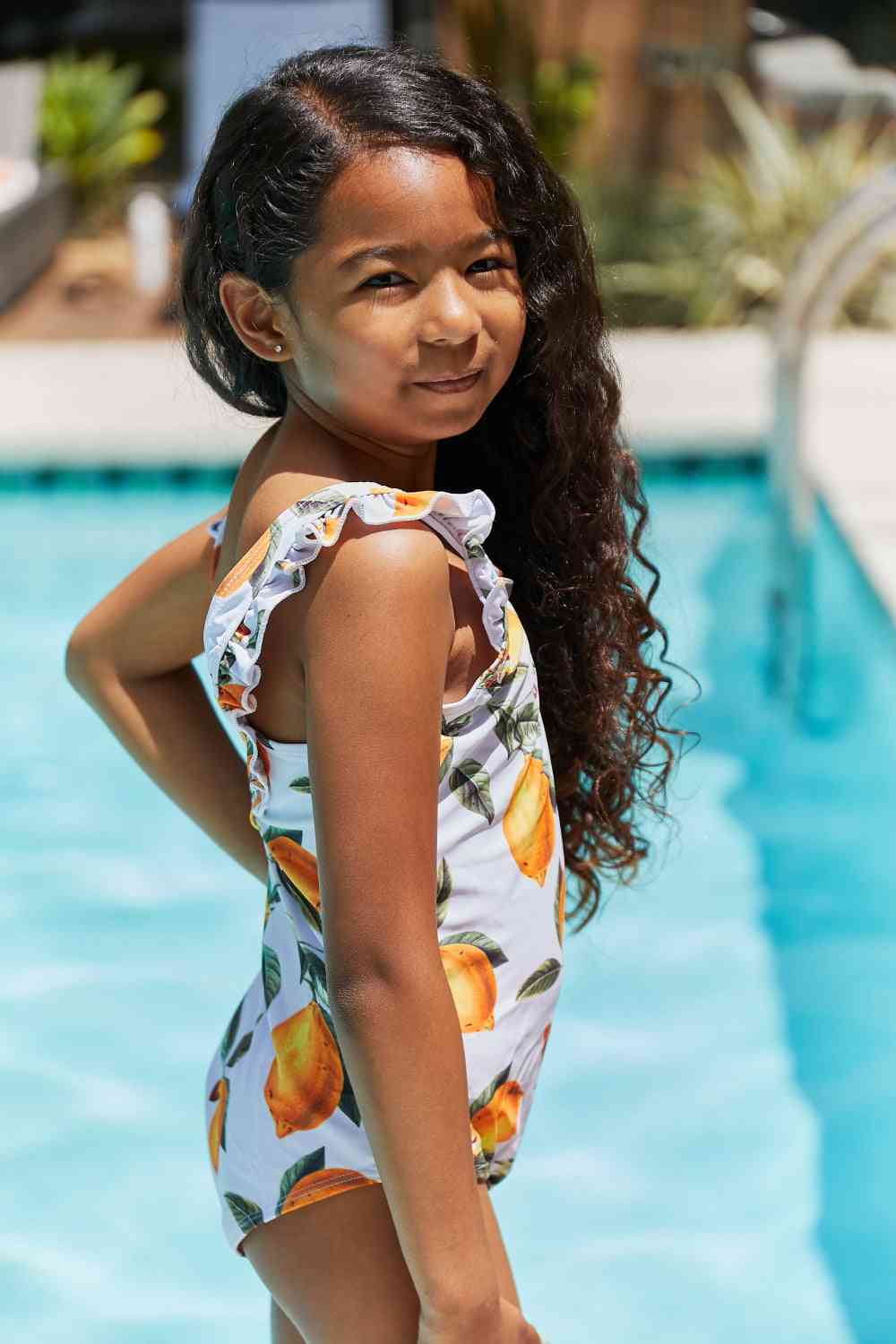 Float On Ruffled Girls One-Piece Swimsuit in Citrus Orange - Sydney So Sweet