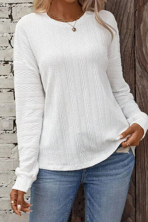 Round Neck Dropped Shoulder Cable Knit Top - Sydney So Sweet