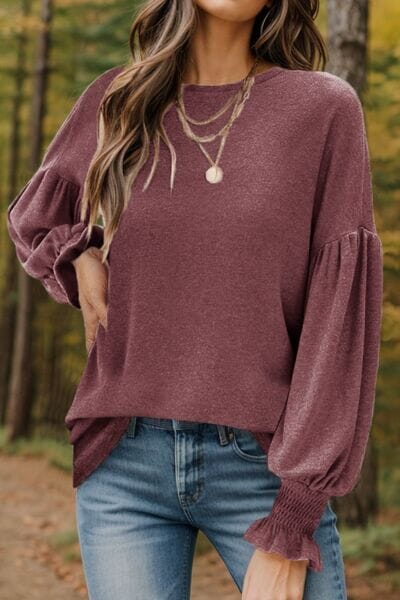 Round Neck Lantern Sleeve Top - Sydney So Sweet