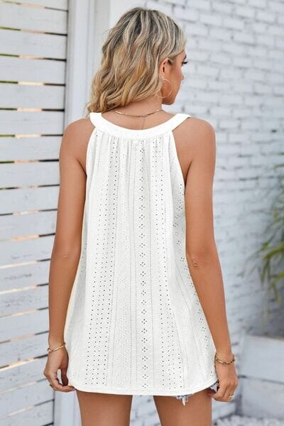 Openwork Round Neck Wide Strap Tank - Sydney So Sweet