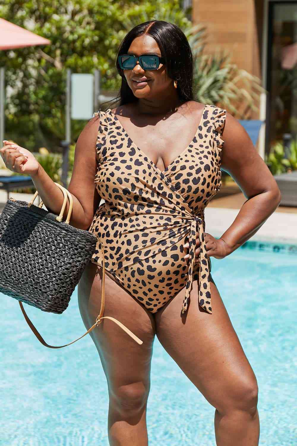 Float On Ruffle Faux Wrap Women's One-Piece Swimsuit in Leopard - Sydney So Sweet