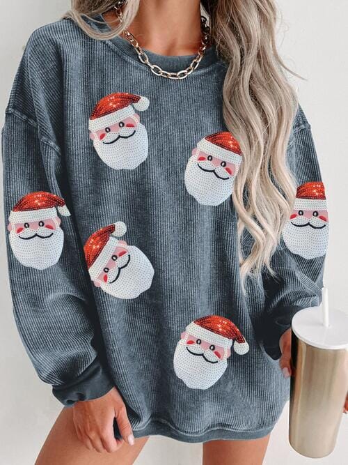 Sequin Santa Patch Ribbed Sweatshirt - Sydney So Sweet