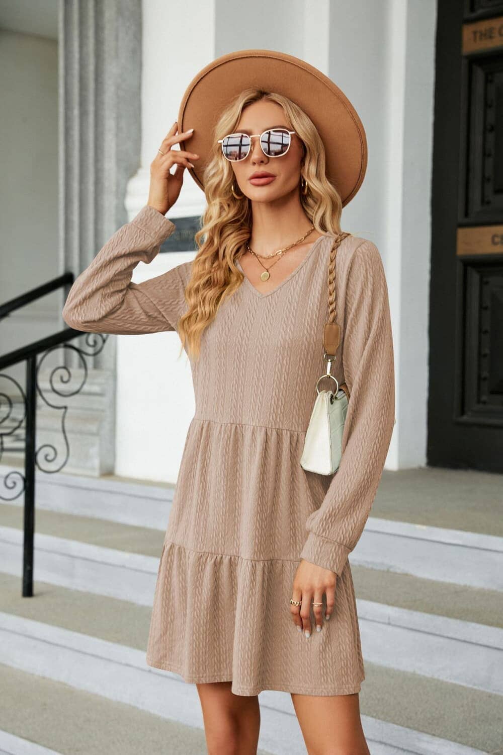 V-Neck Long Sleeve Mini Dress - Sydney So Sweet