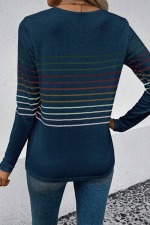 Striped Round Neck Long Sleeve Top - Sydney So Sweet