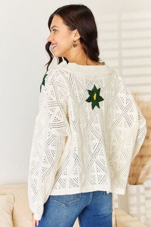 POL Floral Embroidered Pattern V-Neck Sweater - Sydney So Sweet
