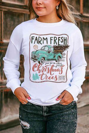 Farm Fresh Christmas Trees Vintage Truck Sweatshirt - Sydney So Sweet