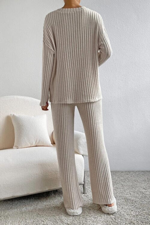 Ribbed V-Neck Top and Pants Set - Sydney So Sweet