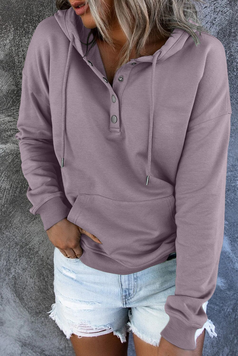 Dropped Shoulder Long Sleeve Hoodie with Pocket - Sydney So Sweet