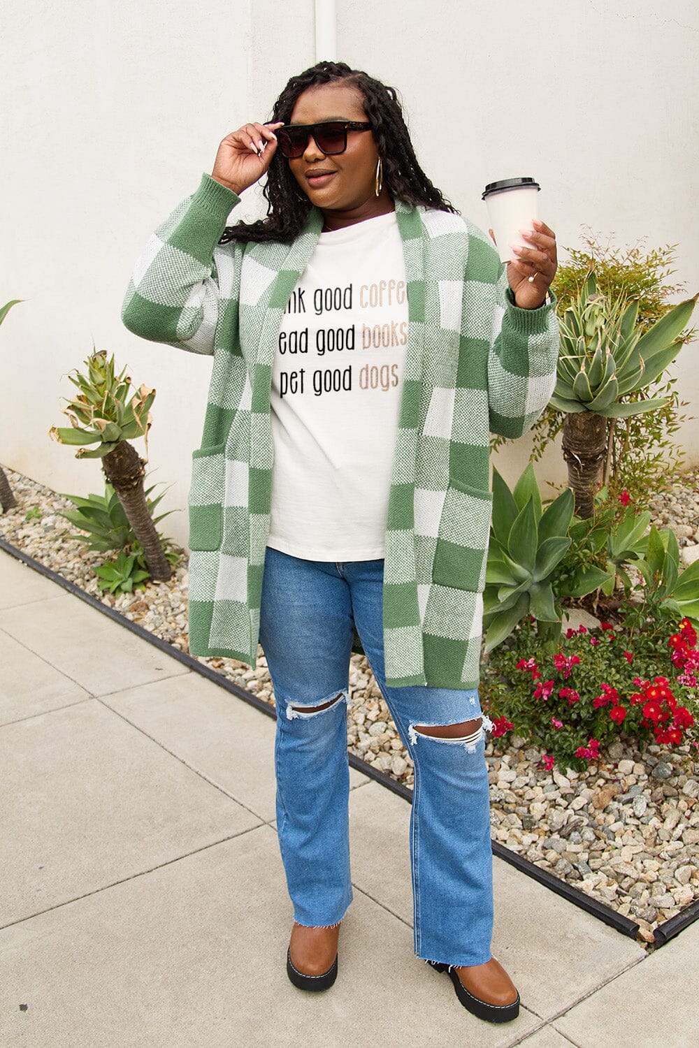 Good Coffee Books & Dogs Graphic Round Neck T-Shirt - Sydney So Sweet