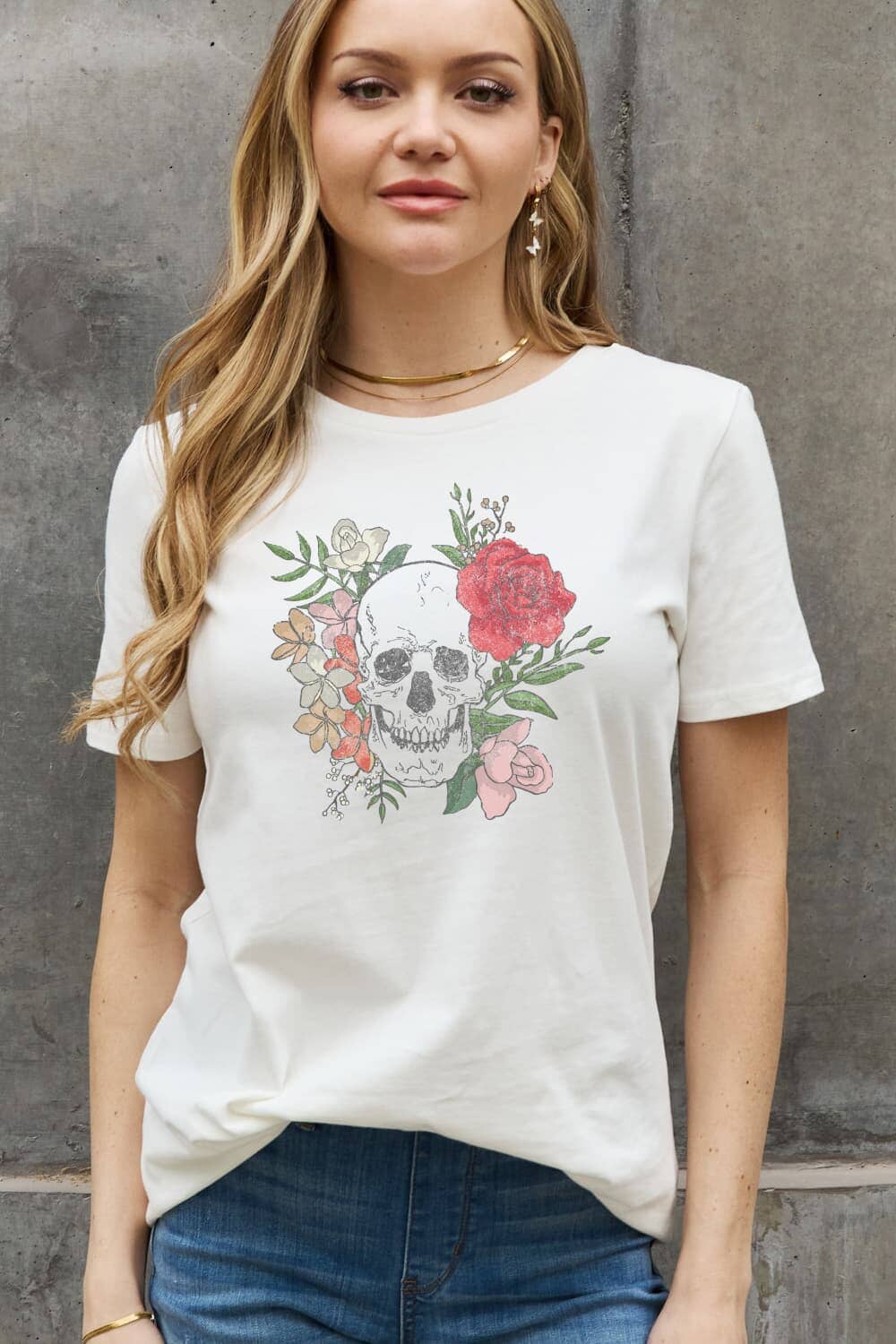 Skull & Flowers Women's Graphic Cotton Tee - Sydney So Sweet