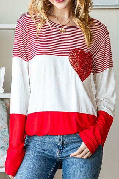 Striped Heart Sequin Long Sleeve T-Shirt - Sydney So Sweet