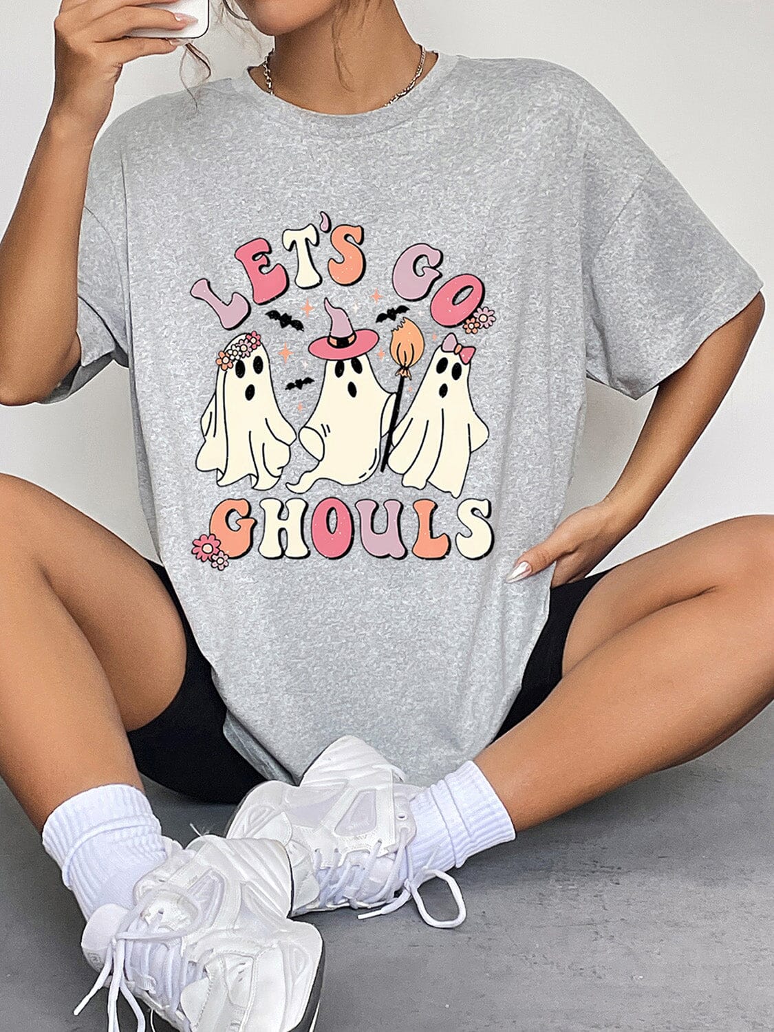  Ghost Halloween Girls' Ruffle Neck T-Shirt