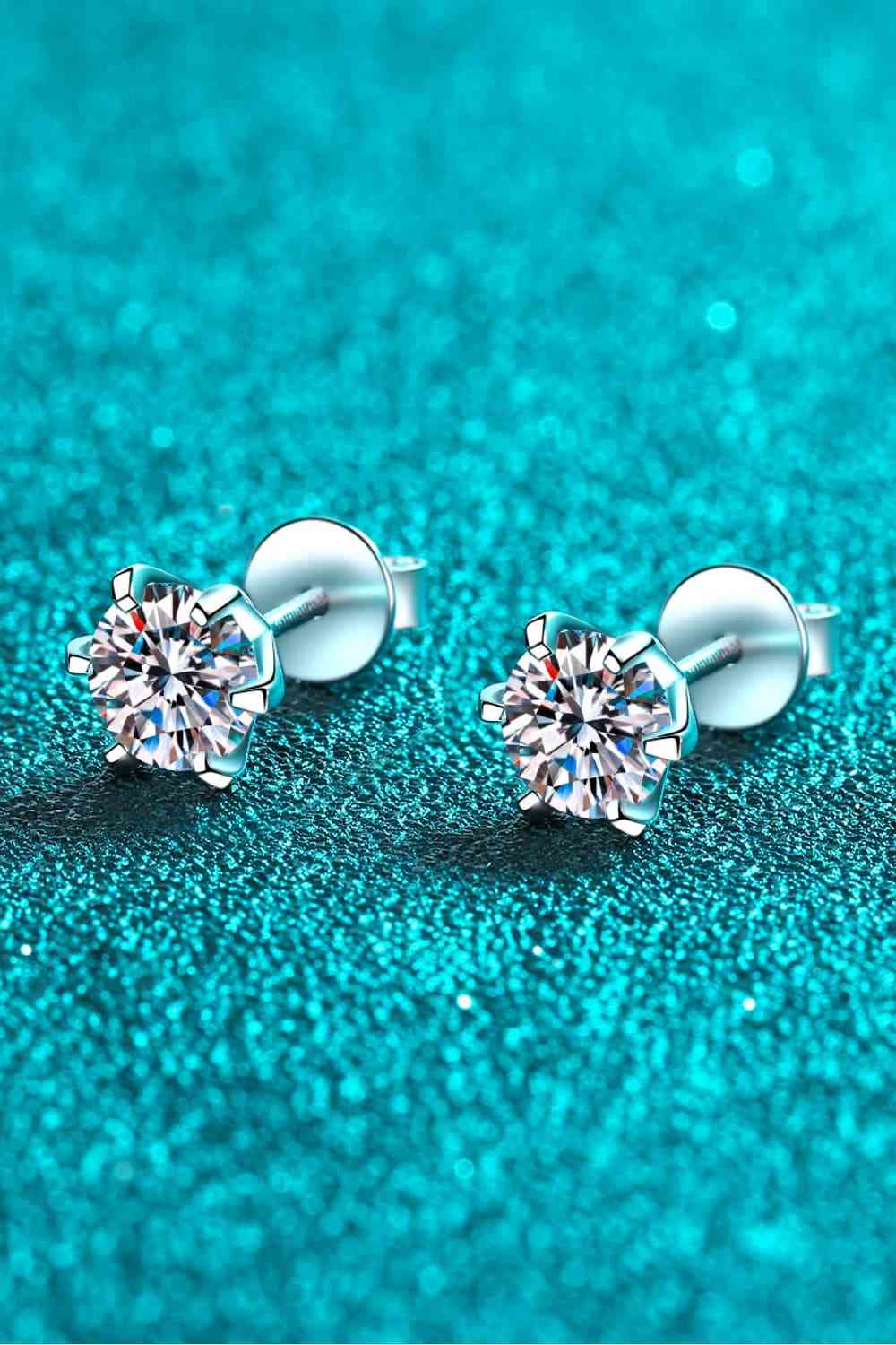 1 Carat Moissanite Rhodium-Plated Stud Earrings - Sydney So Sweet