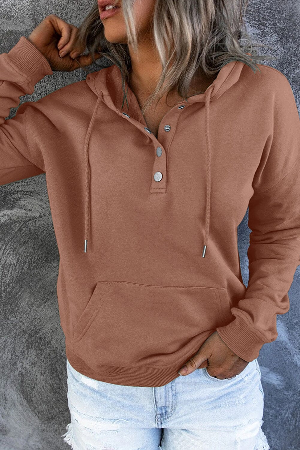 Dropped Shoulder Long Sleeve Hoodie with Pocket - Sydney So Sweet