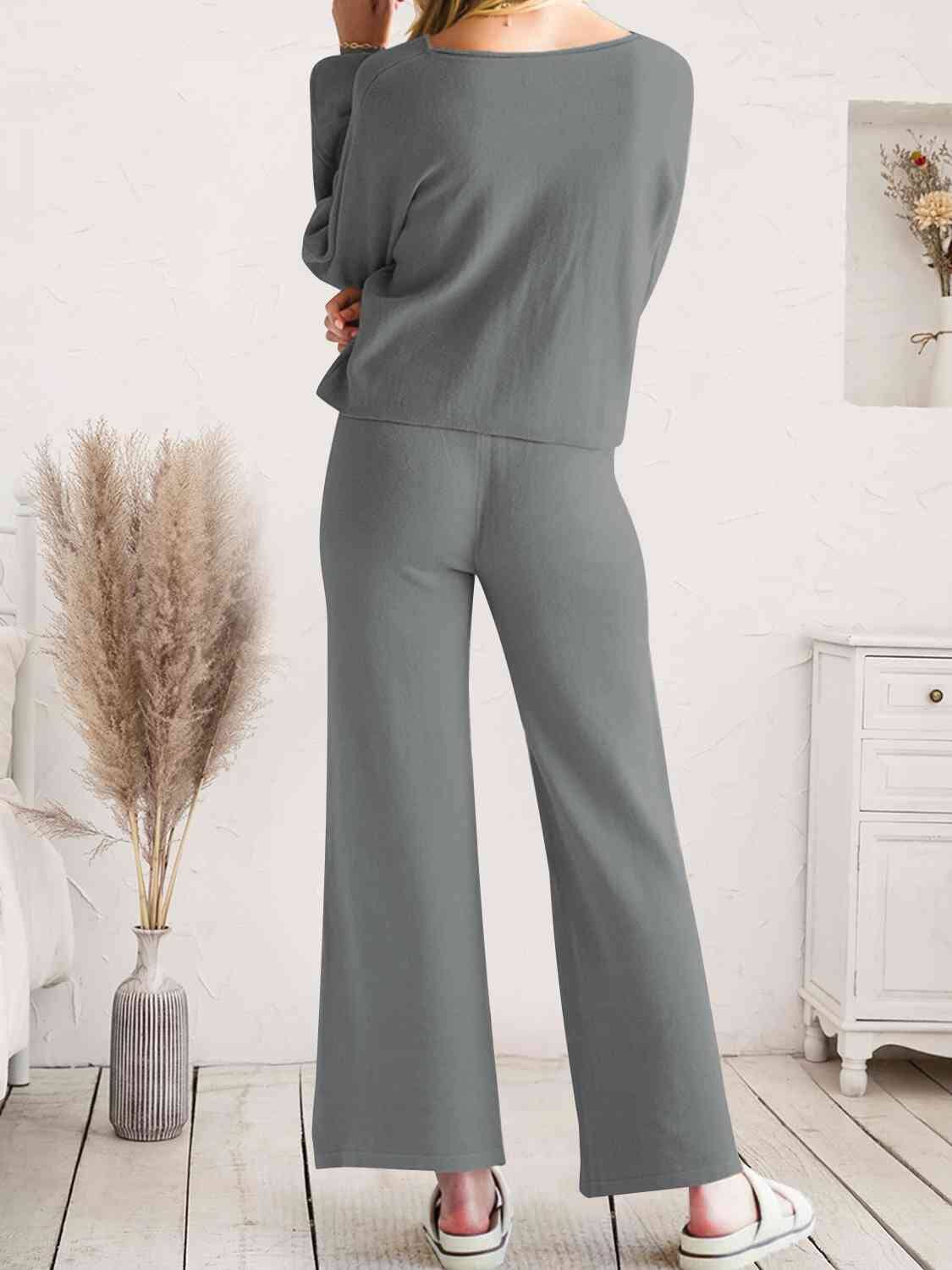 Long Sleeve Lounge Top and Drawstring Pants Set - Sydney So Sweet