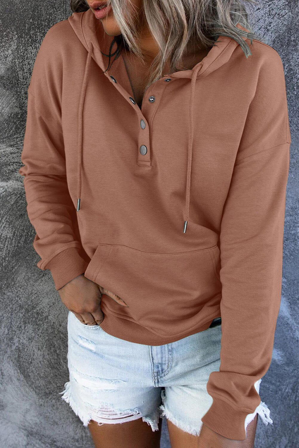 Dropped Shoulder Long Sleeve Hoodie with Pocket - Sydney So Sweet