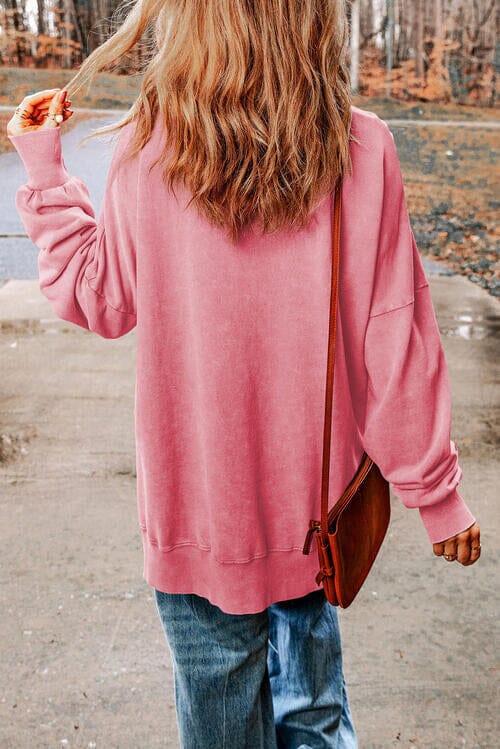 Sequin Candy Cane Round Neck Slit Sweatshirt - Sydney So Sweet