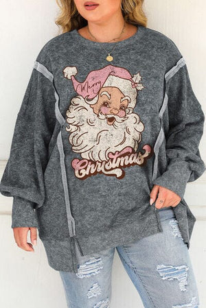 Plus Size Santa Graphic Exposed Seam Long Sleeve Sweatshirt - Sydney So Sweet