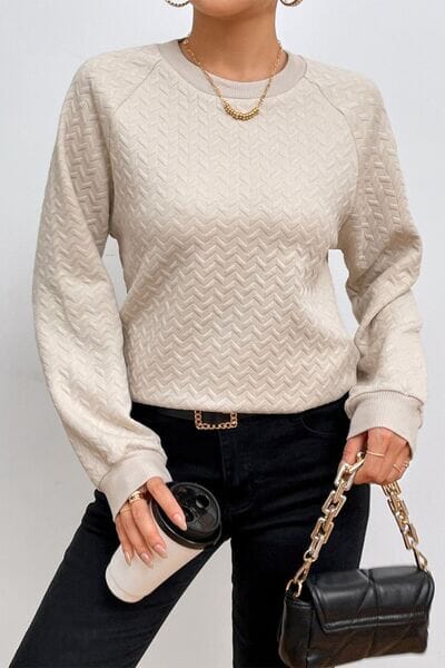 Texture Round Neck Long Sleeve Sweatshirt - Sydney So Sweet