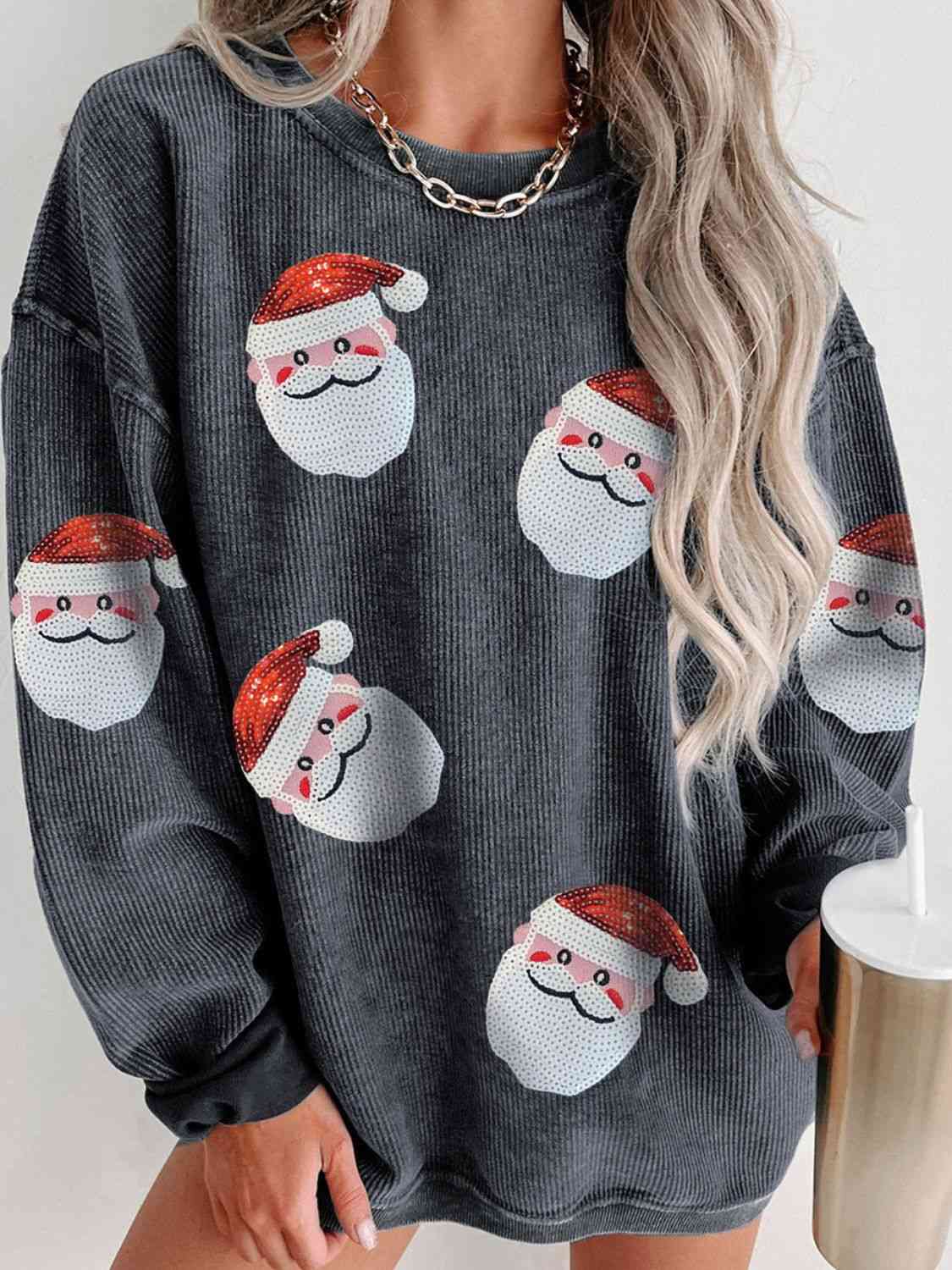 Sequin Santa Patch Ribbed Sweatshirt - Sydney So Sweet