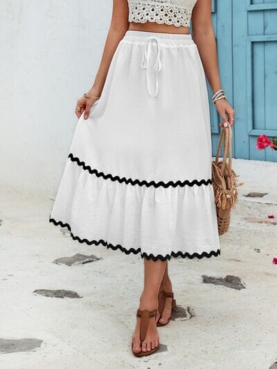 Tied Contrast Trim High Waist Skirt - Sydney So Sweet