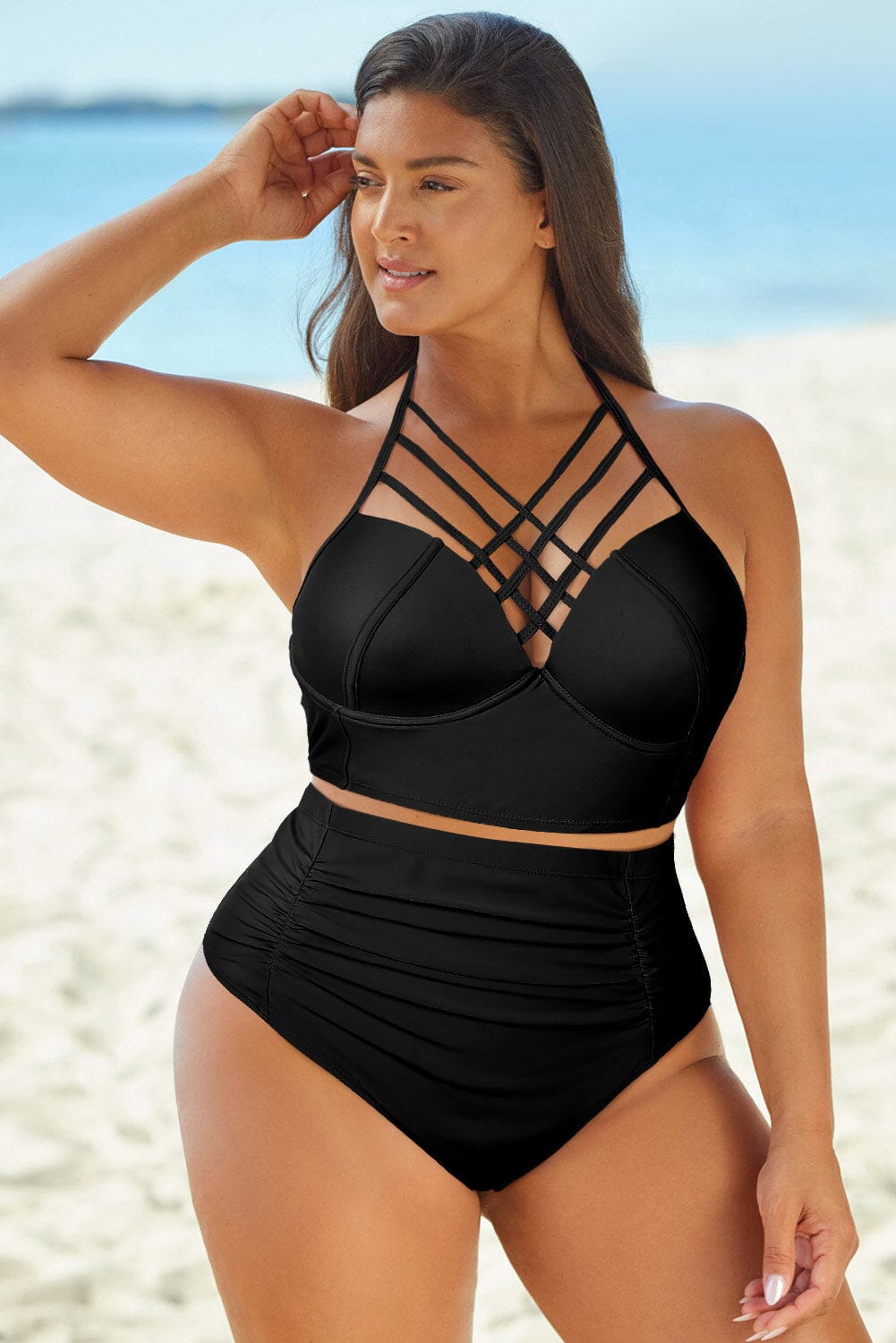 Full Size Halter Neck Crisscross Ruched Two-Piece Swimsuit - Sydney So Sweet