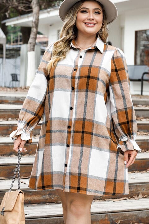 Plus Size Plaid Button Up Shirt Dress - Sydney So Sweet