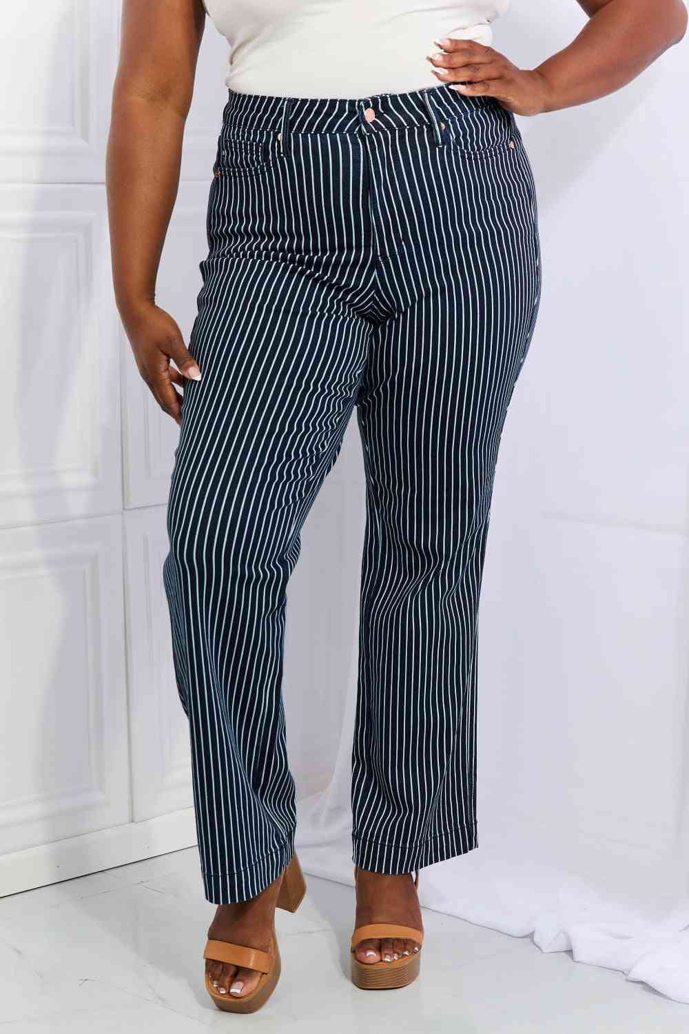 Judy Blue Cassidy Full Size High Waisted Tummy Control Striped Straight Jeans - Sydney So Sweet