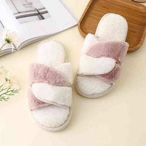 Faux Fur Twisted Strap Slippers - Sydney So Sweet