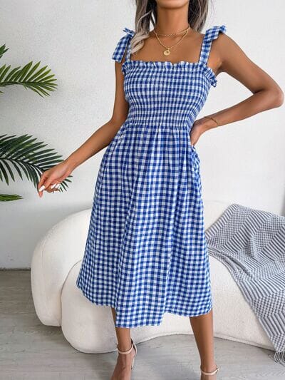 Frill Plaid Square Neck Midi Dress - Sydney So Sweet