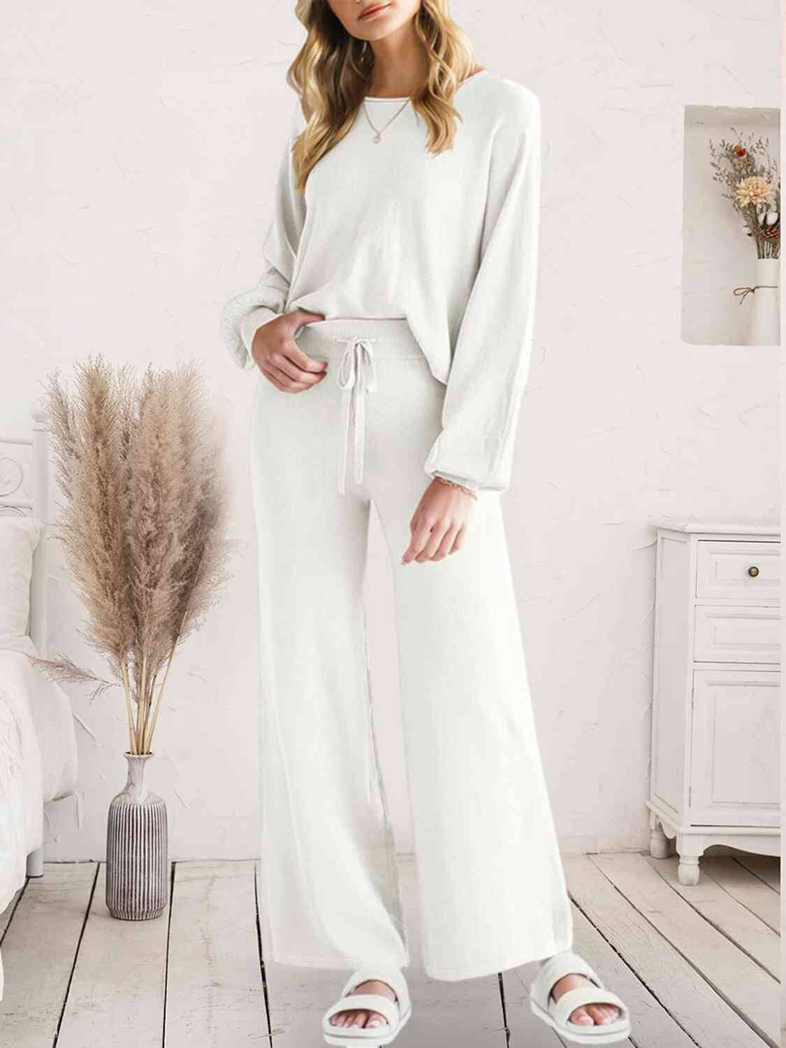 Long Sleeve Lounge Top and Drawstring Pants Set - Sydney So Sweet