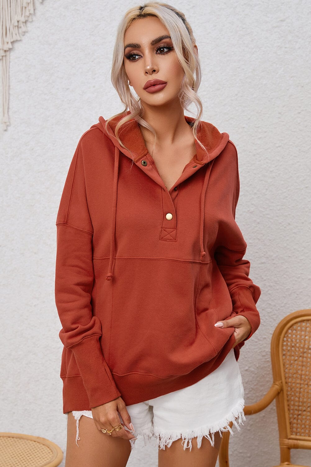 Dropped Shoulder Buttoned Hoodie - Sydney So Sweet